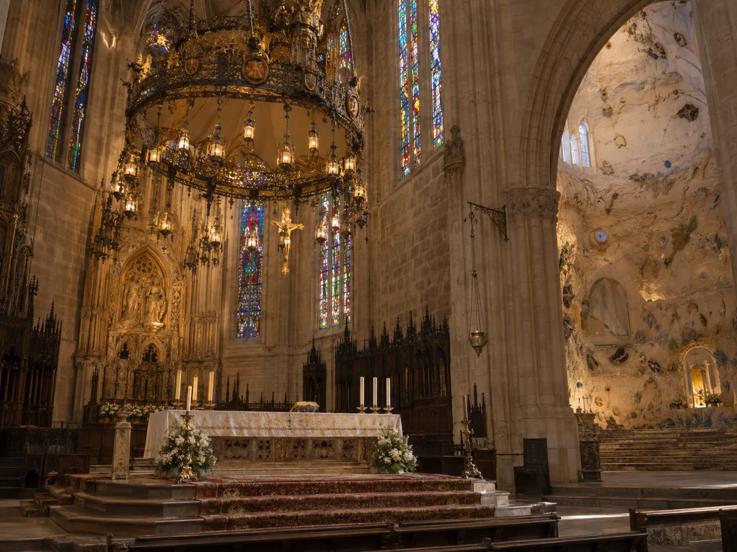 Baldaquino de Antoni Gaudí y Capilla del Santísimo de Miquel Barceló en la Catedral de Palma
