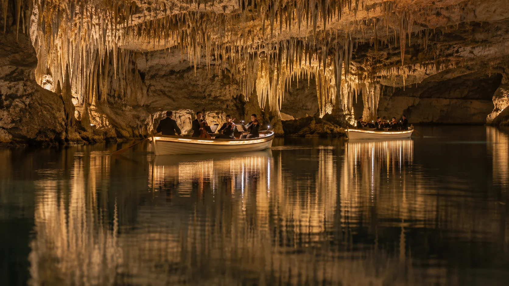 Lago Martel en el interior de las Cuevas del Drach