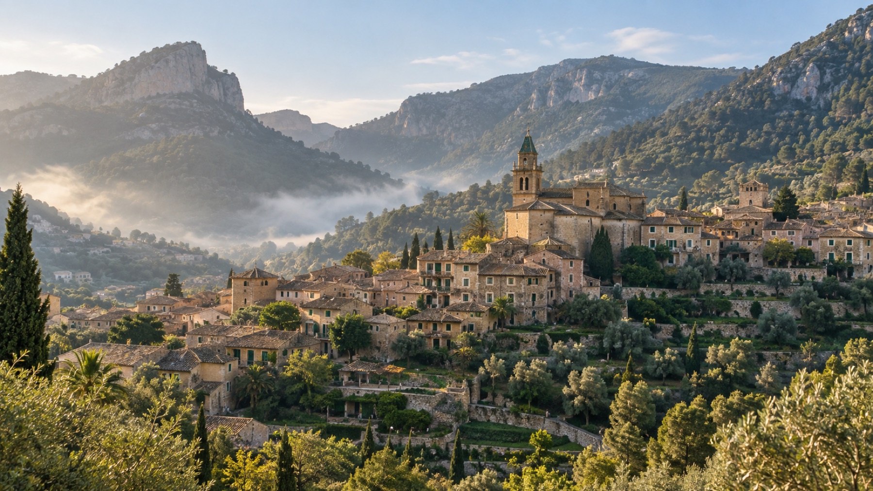 Valldemossa y la Serra de Tramuntana vistas desde la montaña