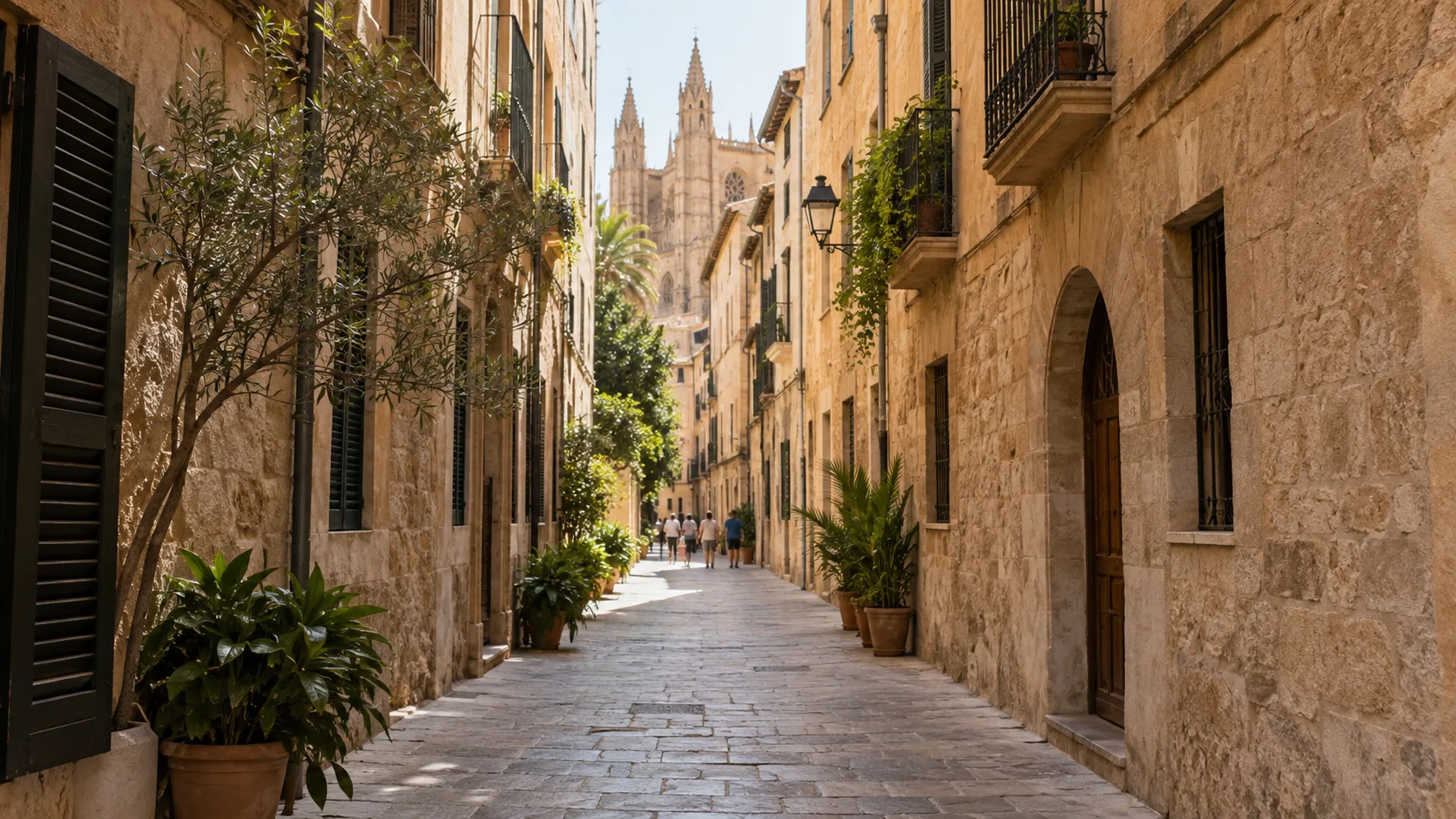 Calle de piedra del antiguo barrio judío de Palma
