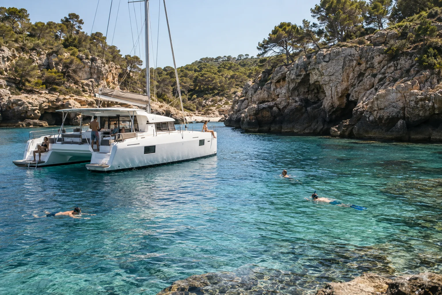 Paseo en catamarán con snorkel en las aguas cristalinas de Mallorca